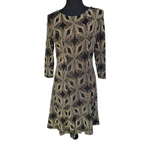 Olivia Matthews Black and Gold Metallic New Years Eve Swing Party Dress Size PM